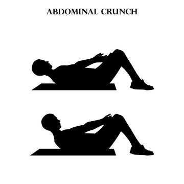 Abdominal crunch exercise strength workout vector illustration silhouette