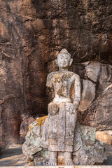 This is the Buddha statue in Thailand,Ruins of Buddha statues in ancient temple,Ancient stone buddha statue in the ruined temple.