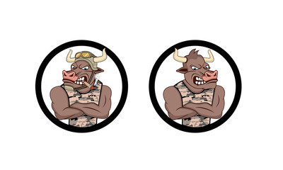 Bull army cartoon character design illustration vector eps format , suitable for your design needs, logo, illustration, animation, etc.