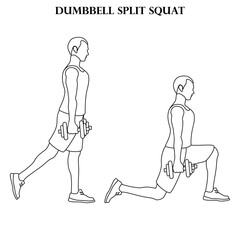 Dumbbell split squat exercise strength workout vector illustration outline