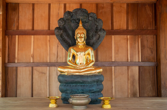 This is a Buddha statue,The Buddha is sitting in the meditation mudra on the intertwined coil of a naga used as a throne; Its seven-headed hood is spread over the Buddha to protect him from the rains.