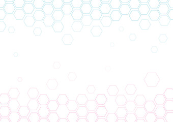 Geometric abstract background with blue and pink hexagons. Structure molecule and communication. Science, technology and medical concept. Vector illustration