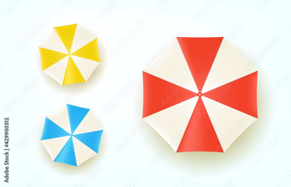 Poster color umbrellas top view. vector set isolated om whita background