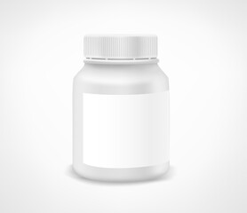 White pharmavy container vector mockup with blank sticker
