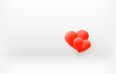 Two red hearts in love vector concept. Illustration with copy space