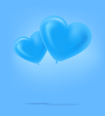 Plakat Blue heart air balloons on white background. Banner with copy space ready for a text