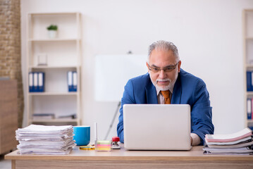 Old businessman employee sitting in the office