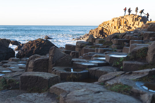 polygonal rocks and sea