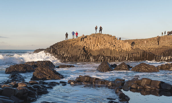 sunset over the sea at Giant causeway