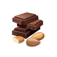 Slices of milk and dark chocolate with almonds. Vector illustration.