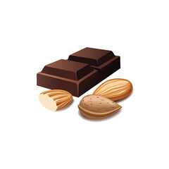 A slice of dark chocolate with almonds. Vector illustration.