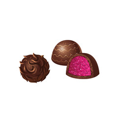 Vector set with chocolate candies, candy with filling, truffle. on a white background