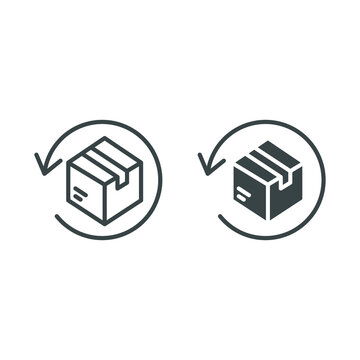 return parcel icon. Exchange of goods. Package tracking logo.  Cardboard boxes, parcels, packages. Free delivery Return Gifts line and solid style vector illustration design on white background EPS 10