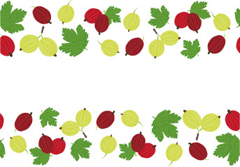 seamless border frame background gooseberry. Vector illustration. Background design gooseberry for juice, tea, bakery with berry filling, farmers market, grocery ,health care products. 