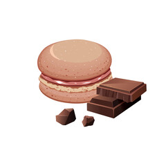 Chocolate macaroni cake with a slice of chocolate.