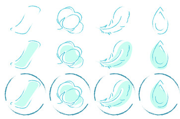 Personal Daily type sanitary towel blue colored vector icon. Hygiene feminine pad in line art style. Napkin eco-natural product cotton blended, light weight and high absorptive capacity.  