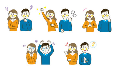 男女　リアクション　感情　上半身イラスト