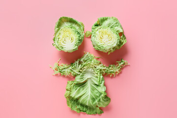 Composition with fresh cabbage on color background