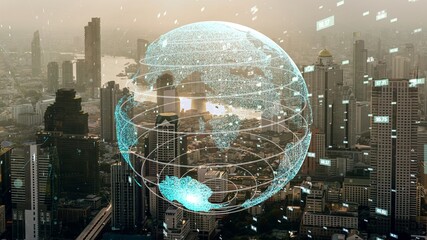 Global connection and the internet network modernization in smart city . Concept of future 5G...