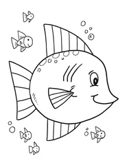 Zelfklevend Fotobehang Happy Ocean Fish Coloring Book Page Vector Illustration Art © Blue Foliage