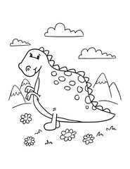 Cute Dinosaur Coloring Book Page Vector Illustration Art