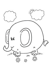 Cute Safari Elephant Coloring Book Page Vector illustration Art
