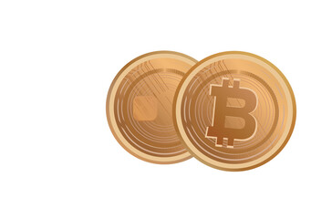 a couple Bitcoin in gold medal money isolated on white background