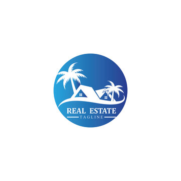 Real estate logo design icons with sun and birds free