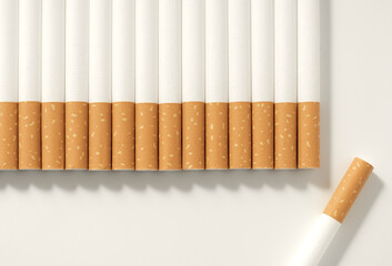 row of cigarettes composition top view