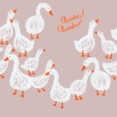 mommy goose with her children in seamless pattern 