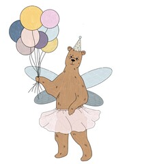 illustartion of a magic fairy bear wearing cute clothes