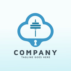 cloud based cyber security fitness logo vector design template