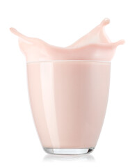 small glass of strawberry yogurt with splash