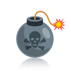 Death Bomb Round bomb with explosive fuse. Skull and crossbones
