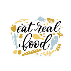 Healthy nutrition inspirational quote. Hand drawn motivational phrase.