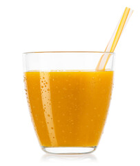 glass of mango smoothies isolated on white