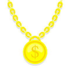 Dollar on gold chain hip hop rap style necklace. American money and financial luxury illustration