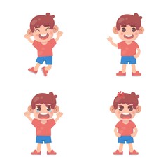 set of happy kids cute boy character with many gesture expressions .
