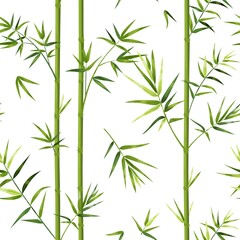 Bamboo pattern. Japanese seamless texture with vertical tree trunks and leaves. Chinese wallpaper template or decorative oriental textile. Vector Asian green plants background mockup