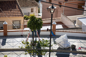 Two people is sculpting the tree
