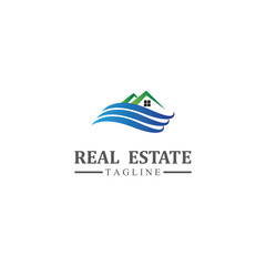 Real estate logo design icons with sun and birds free