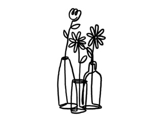 Flower in jar continuous line vector drawing. Business agreement vector concept.