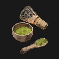 green tea in a cup | Japanese food illustration | cafe element