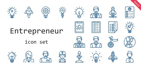 Obraz premium entrepreneur icon set. line icon style. entrepreneur related icons such as clerk, task, idea, startup, unicycle, man, businesswoman, businessman, tasks
