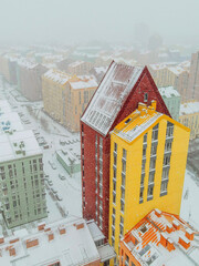 Vibrant color of modern buildings on the city. Architecture style in Kyiv