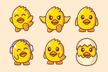 Collection of Adorable Chick Cartoon Character