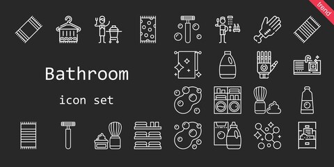 bathroom icon set. line icon style. bathroom related icons such as washing machine, ceramic, shaving brush, sponge, shower, beach towel, sink, detergent, towels, towel, razor, cabinet, soap
