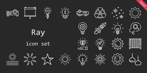ray icon set. line icon style. ray related icons such as rising, star, light, projector, radiation, idea, radiator, stars, sun, ozone