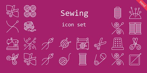 sewing icon set. line icon style. sewing related icons such as sewing box, scissors, needles, safety pin, thimble, machine, wool ball, wool balls, thread, needle, yarn ball