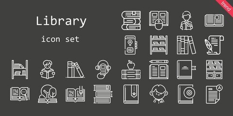 library icon set. line icon style. library related icons such as exam, literature, audiobook, audio guide, books, library, open book, bookshelf, student, book, reading